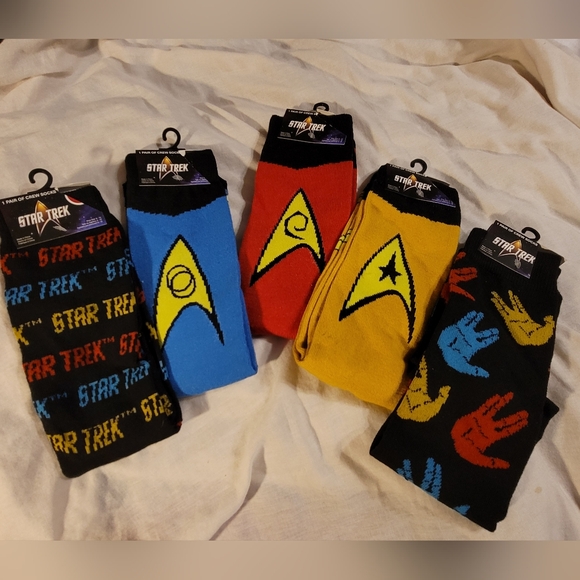 NWT 5 TREKKIE STAR TRECK socks unisex Crew Sox set - Picture 2 of 3